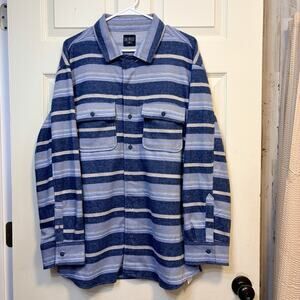 CaliVille Striped Button Up Shirt Blue Long Sleeve Flannel Style XXL
